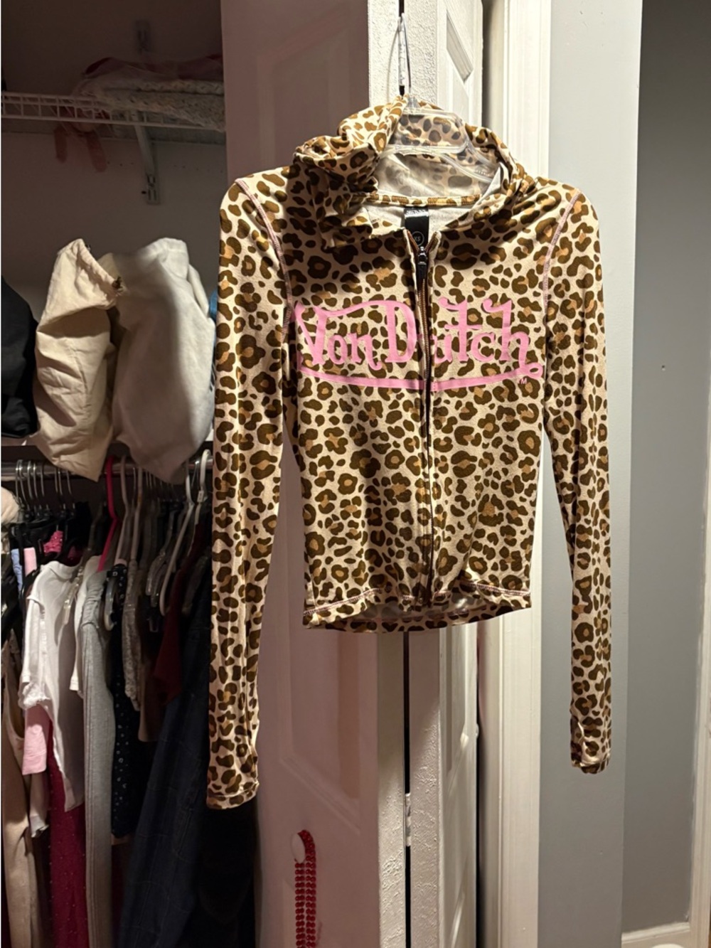Von Dutch Leopard Print Zip-Up Hoodie with pants